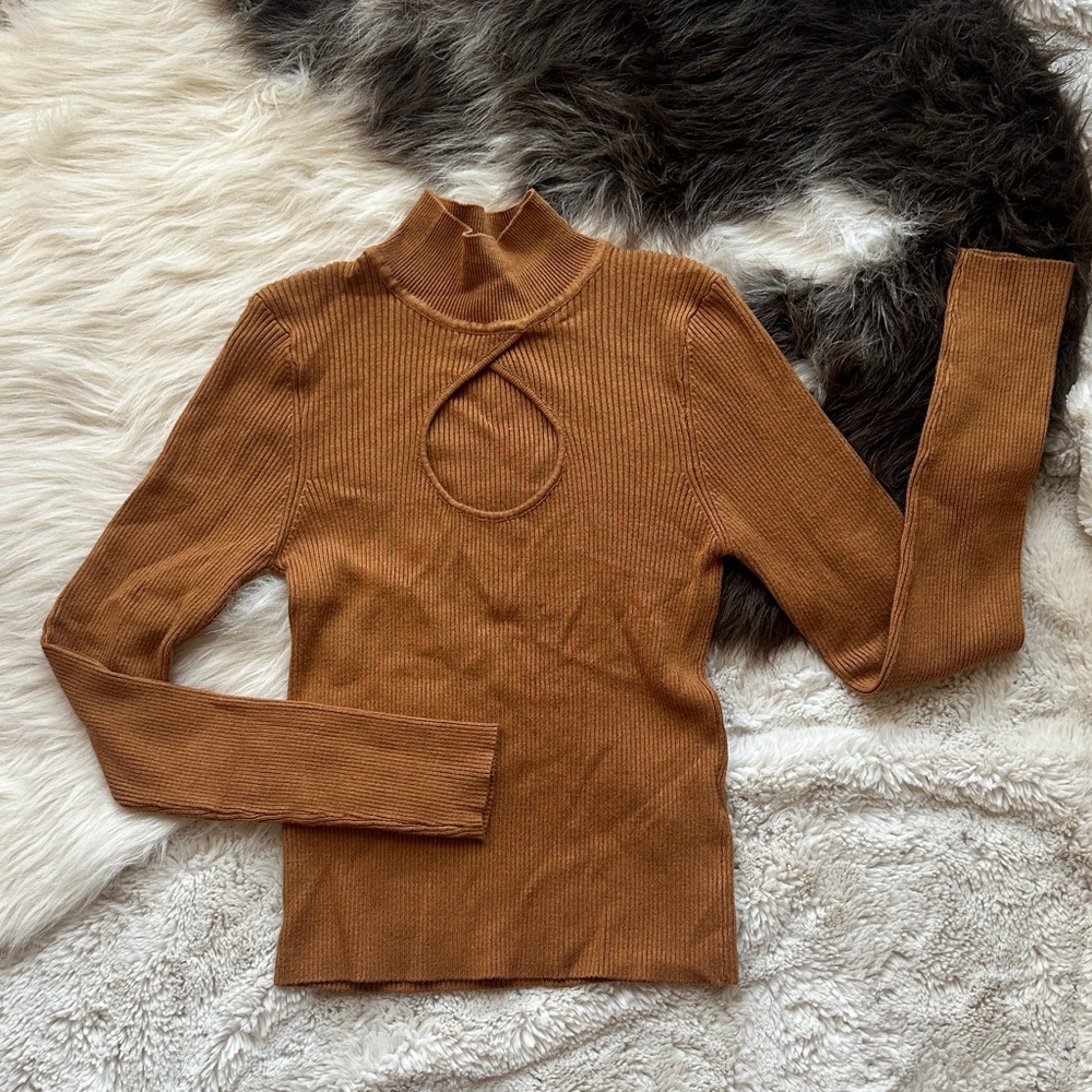 Forever 21 Camel Tan Ribbed Knit Sweater Shirt Long sleeve New With Tags